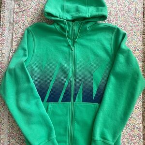 Nike Green Zip-Up Hoodie with Gradient Chest Design – Size Large LIKE NEW